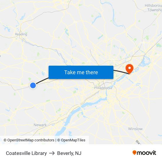 Coatesville Library to Beverly, NJ map