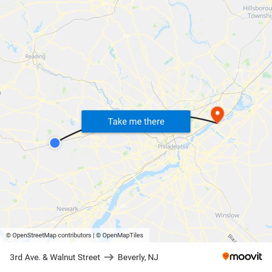 3rd Ave. & Walnut Street to Beverly, NJ map
