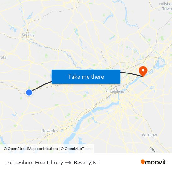 Parkesburg Free Library to Beverly, NJ map