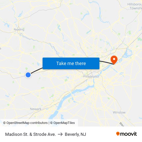 Madison St. & Strode Ave. to Beverly, NJ map