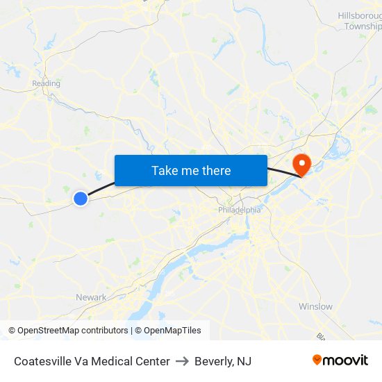 Coatesville Va Medical Center to Beverly, NJ map