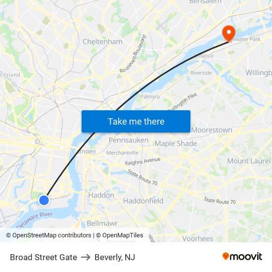 Broad Street Gate to Beverly, NJ map