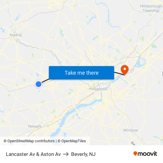 Lancaster Av & Aston Av to Beverly, NJ map