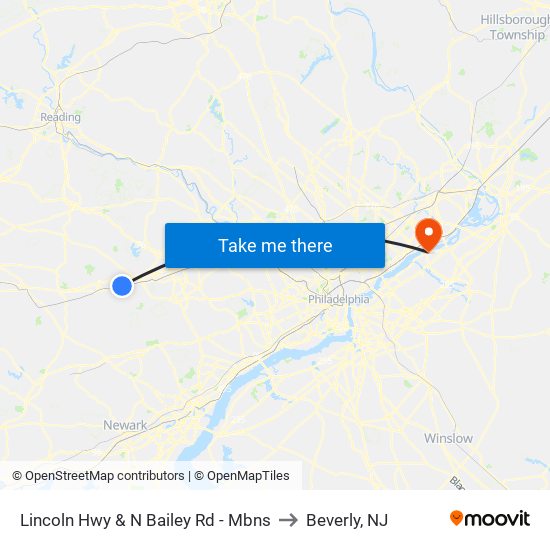 Lincoln Hwy & N Bailey Rd - Mbns to Beverly, NJ map