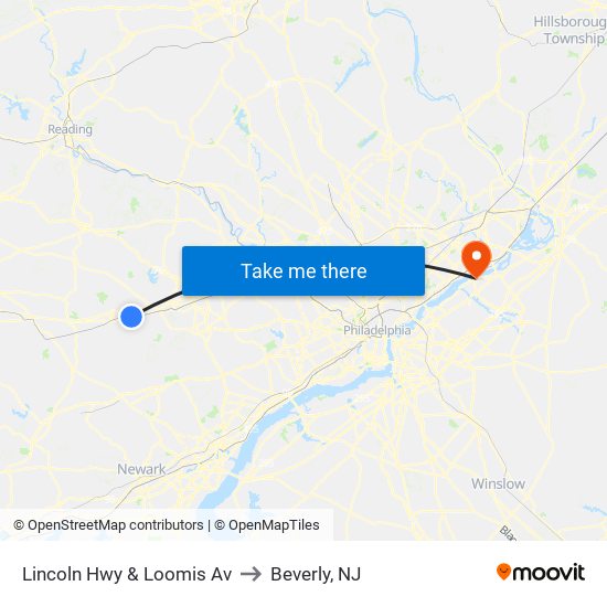 Lincoln Hwy & Loomis Av to Beverly, NJ map