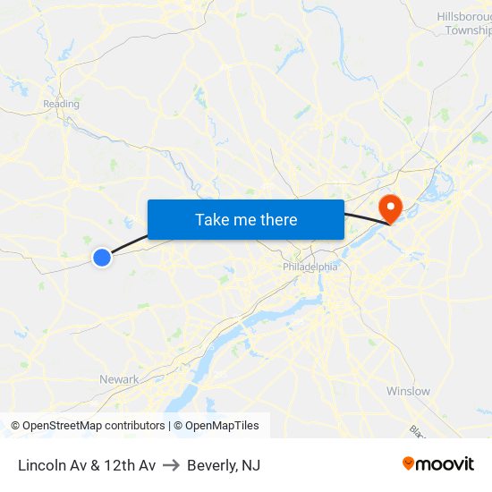 Lincoln Av & 12th Av to Beverly, NJ map