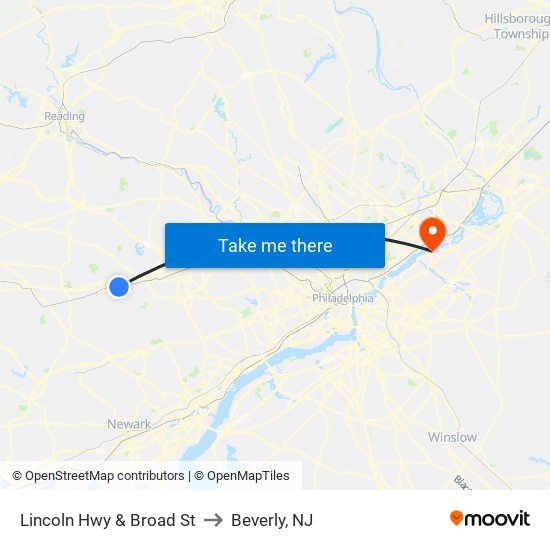Lincoln Hwy & Broad St to Beverly, NJ map