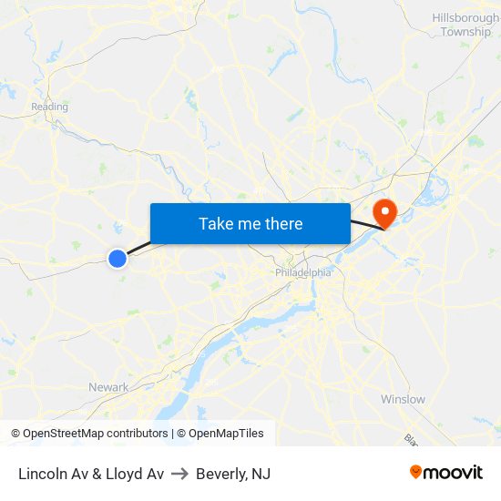 Lincoln Av & Lloyd Av to Beverly, NJ map
