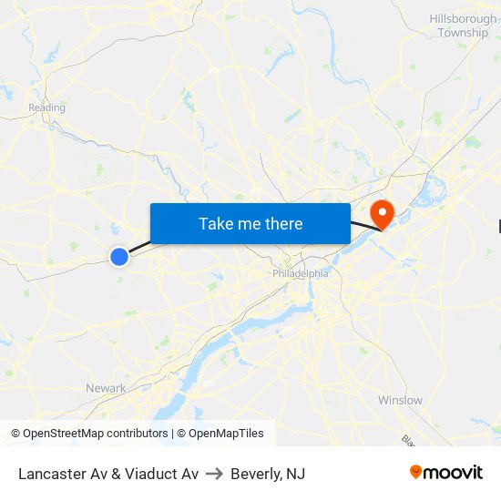 Lancaster Av & Viaduct Av to Beverly, NJ map
