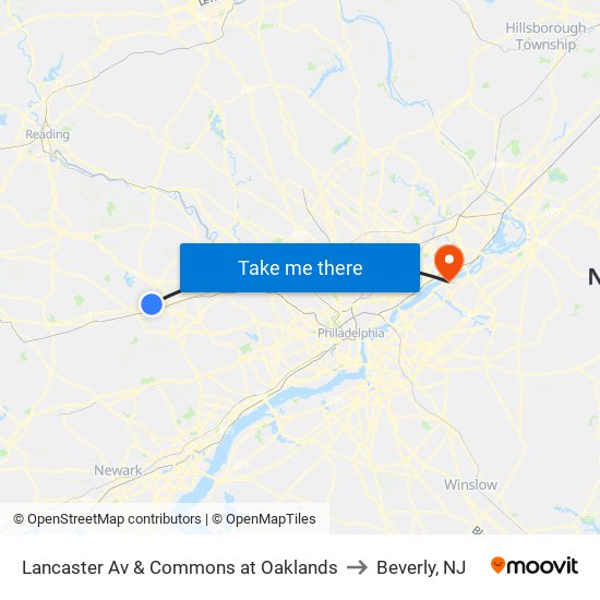 Lancaster Av & Commons at Oaklands to Beverly, NJ map
