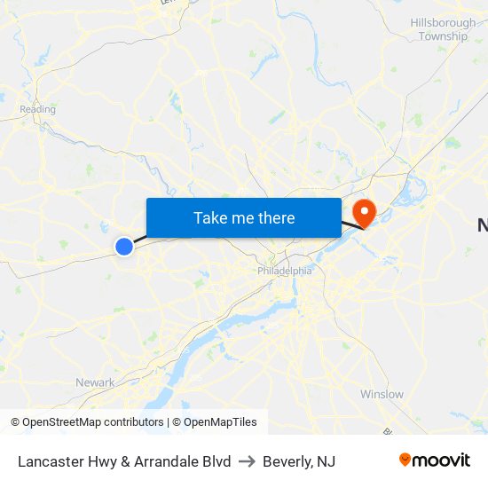 Lancaster Hwy & Arrandale Blvd to Beverly, NJ map