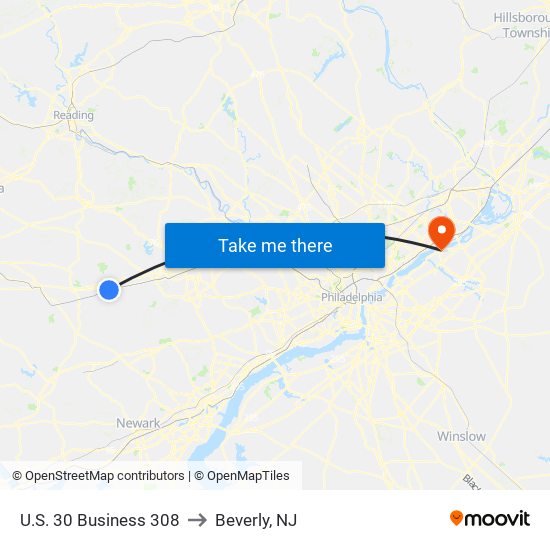 U.S. 30 Business 308 to Beverly, NJ map