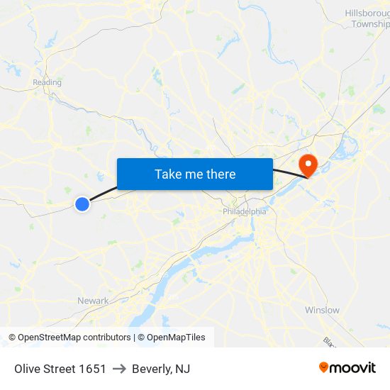 Olive Street 1651 to Beverly, NJ map