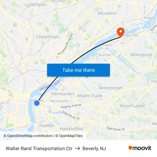 Walter Rand Transportation Ctr to Beverly, NJ map