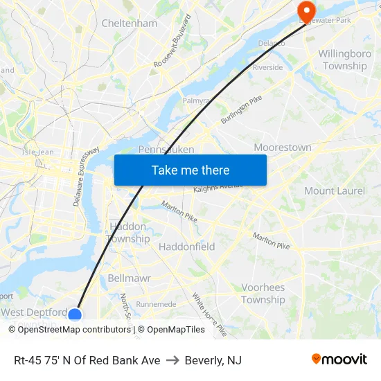 Rt-45 75' N Of Red Bank Ave to Beverly, NJ map