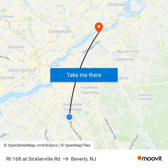 Rt-168 at Sicklerville Rd to Beverly, NJ map