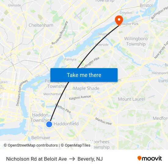 Nicholson Rd at Beloit Ave to Beverly, NJ map