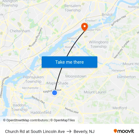 Church Rd at South Lincoln Ave to Beverly, NJ map