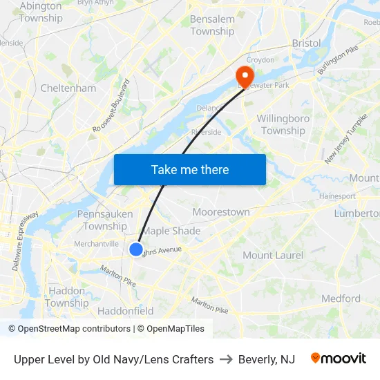 Upper Level by Old Navy/Lens Crafters to Beverly, NJ map