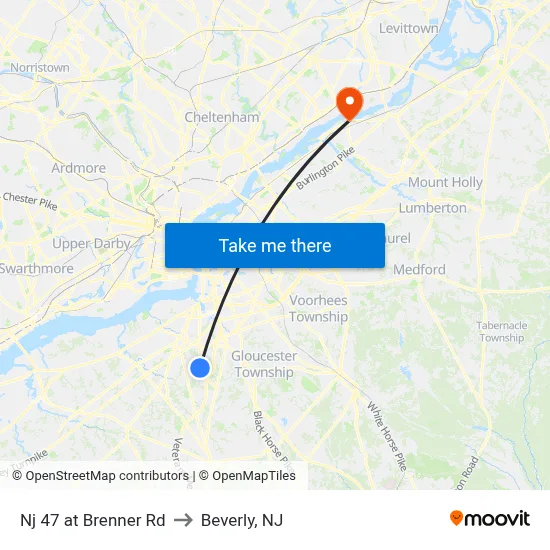 Nj 47 at Brenner Rd to Beverly, NJ map