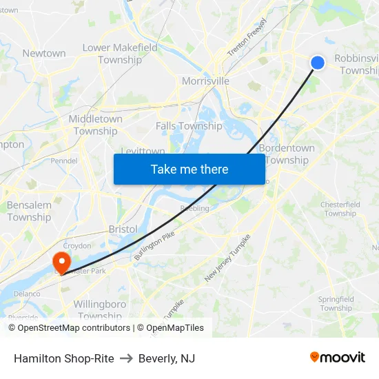 Hamilton Shop-Rite to Beverly, NJ map