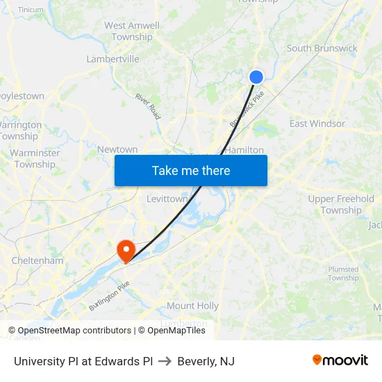University Pl at Edwards Pl to Beverly, NJ map
