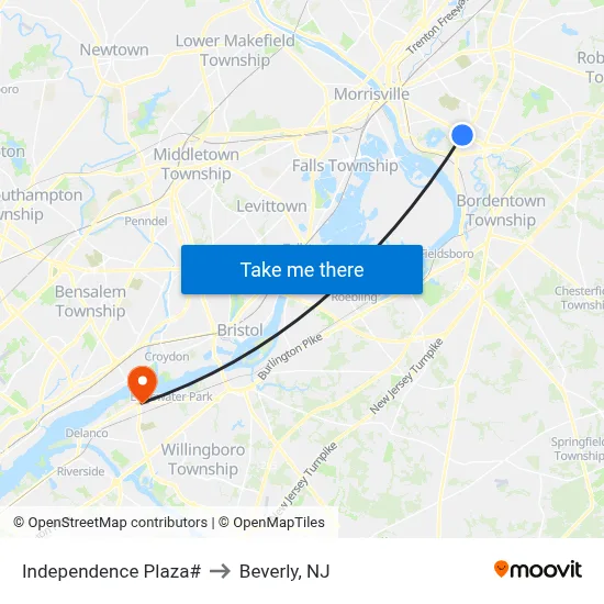 Independence Plaza# to Beverly, NJ map