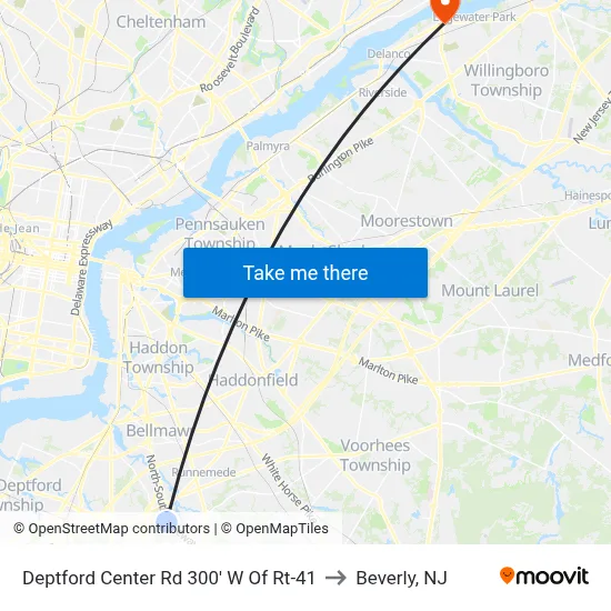Deptford Center Rd 300' W Of Rt-41 to Beverly, NJ map