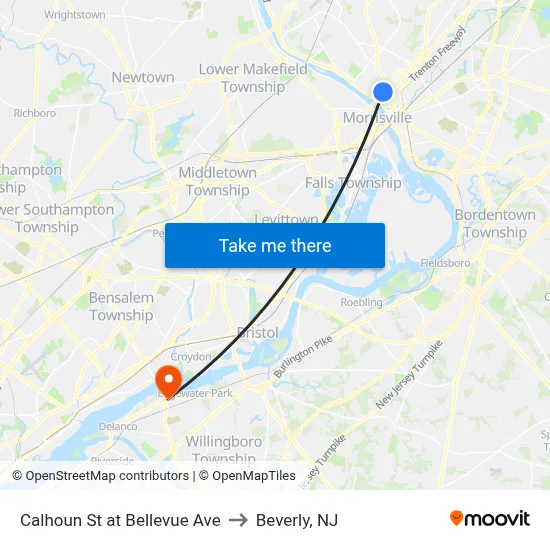 Calhoun St at Bellevue Ave to Beverly, NJ map