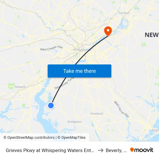 Grieves Pkwy at Whispering Waters Entrance to Beverly, NJ map