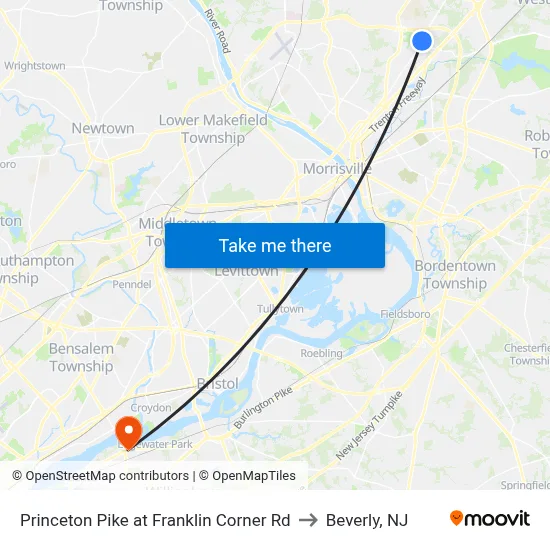 Princeton Pike at Franklin Corner Rd to Beverly, NJ map