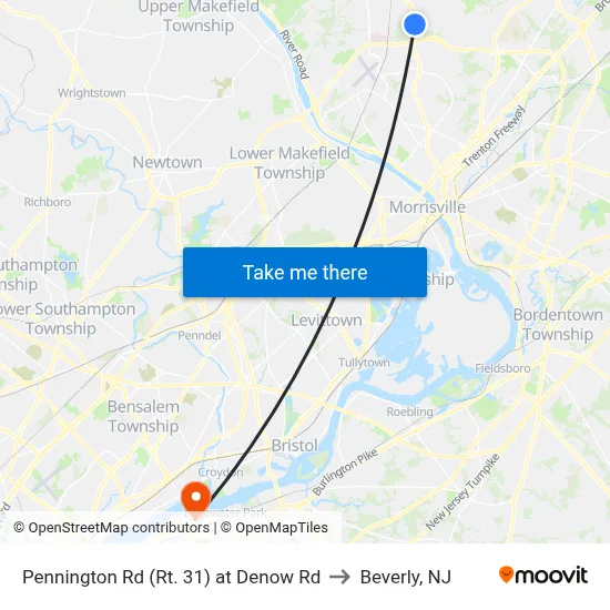 Pennington Rd (Rt. 31)  at Denow Rd to Beverly, NJ map