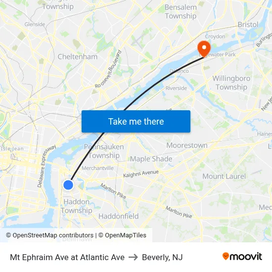 Mt Ephraim Ave at Atlantic Ave to Beverly, NJ map