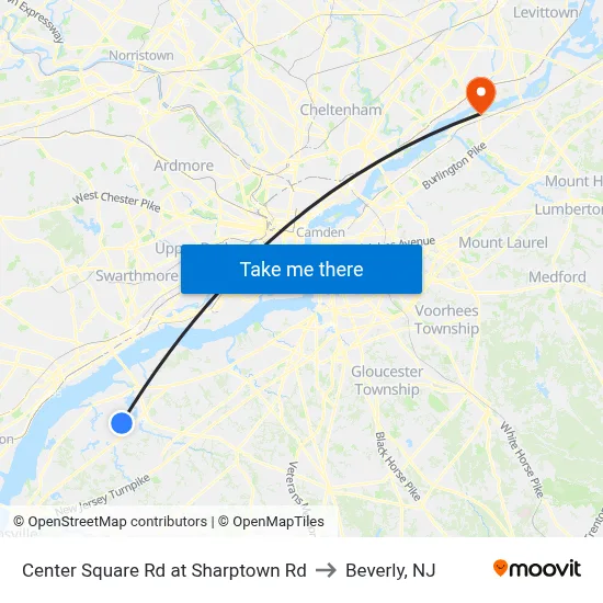Center Square Rd at Sharptown Rd to Beverly, NJ map