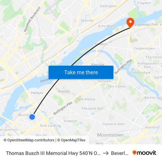 Thomas Busch III Memorial Hwy 540'N Of National H# to Beverly, NJ map