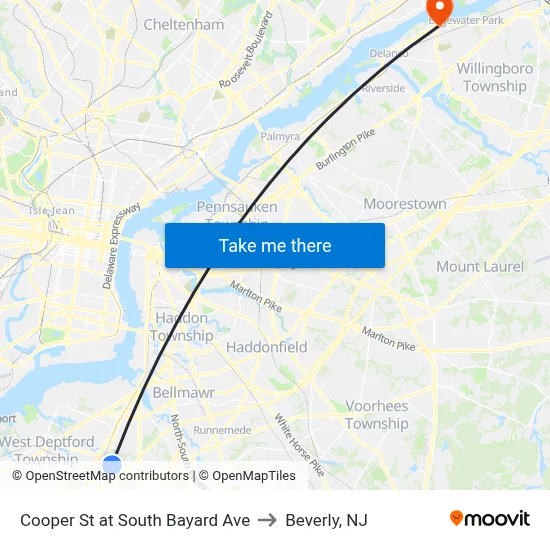 Cooper St at South Bayard Ave to Beverly, NJ map
