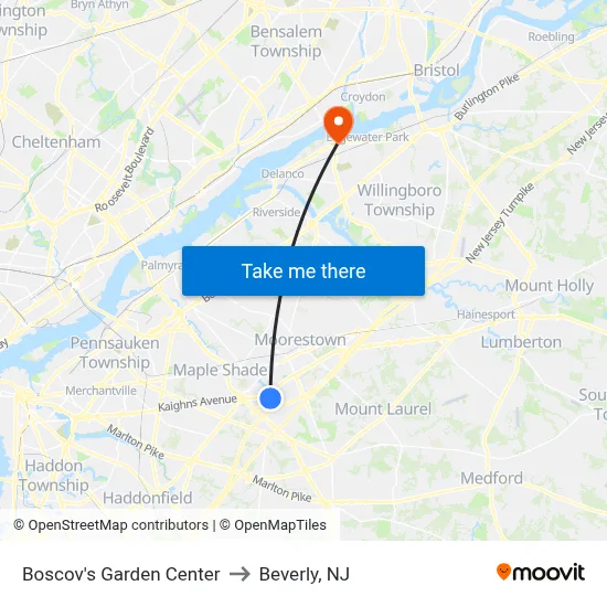 Boscov's Garden Center to Beverly, NJ map