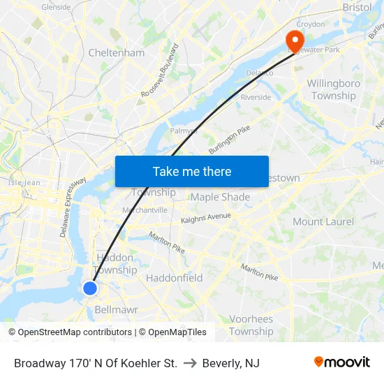 Broadway 170' N Of Koehler St. to Beverly, NJ map