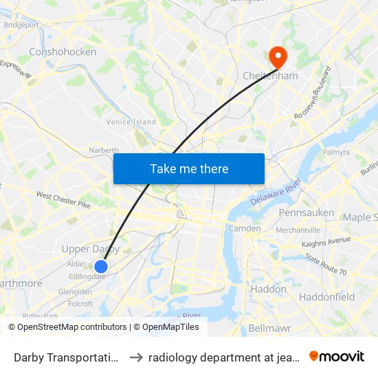 Darby Transportation Center to radiology department at jeanes hospital map