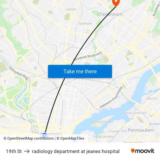 19th St to radiology department at jeanes hospital map