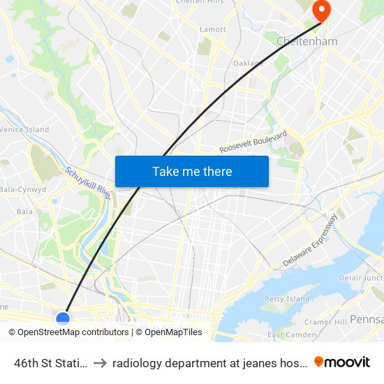 46th St Station to radiology department at jeanes hospital map