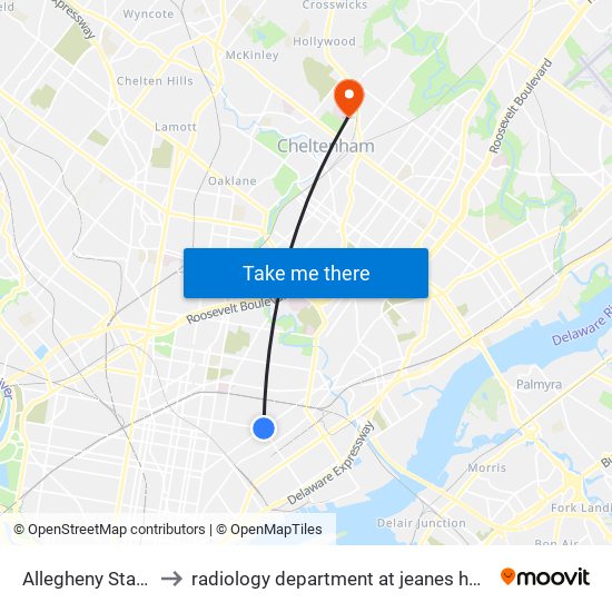 Allegheny Station to radiology department at jeanes hospital map