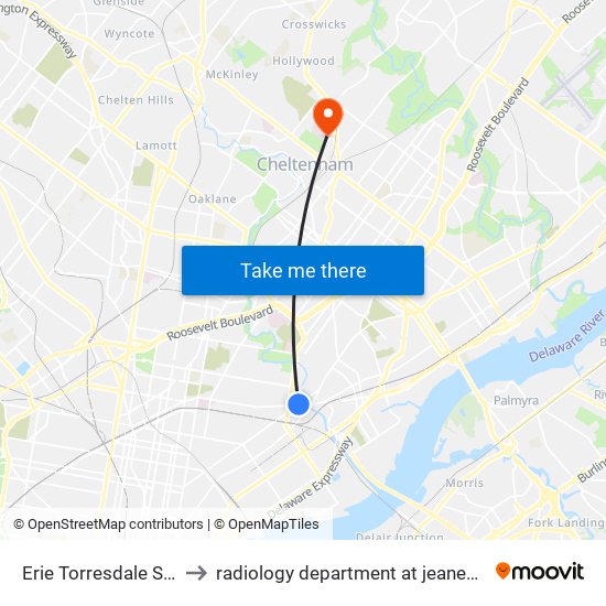 Erie Torresdale Station to radiology department at jeanes hospital map