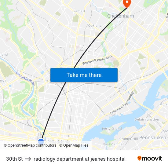 30th St to radiology department at jeanes hospital map
