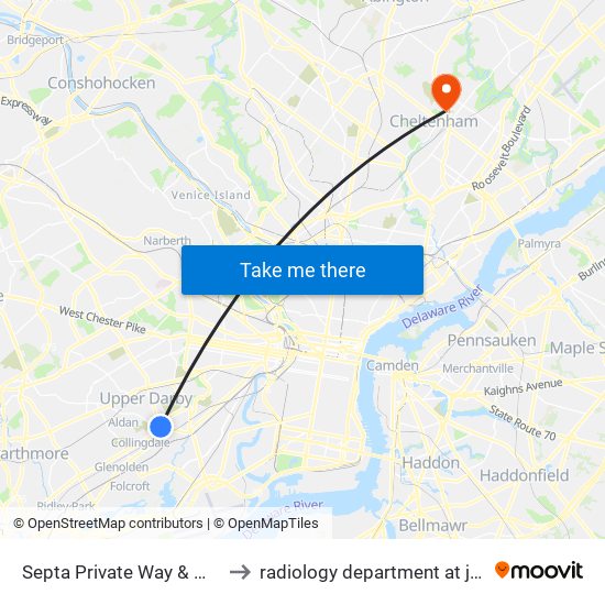 Septa Private Way & Macdade Blvd to radiology department at jeanes hospital map