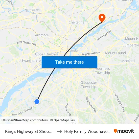 Kings Highway at Shoemaker Drive to Holy Family Woodhaven Campus map