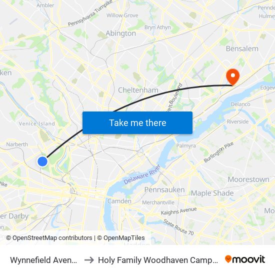 Wynnefield Avenue to Holy Family Woodhaven Campus map