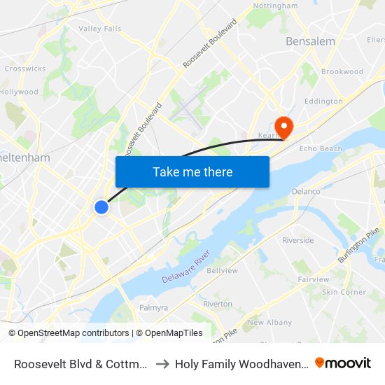 Roosevelt Blvd & Cottman Av - FS to Holy Family Woodhaven Campus map