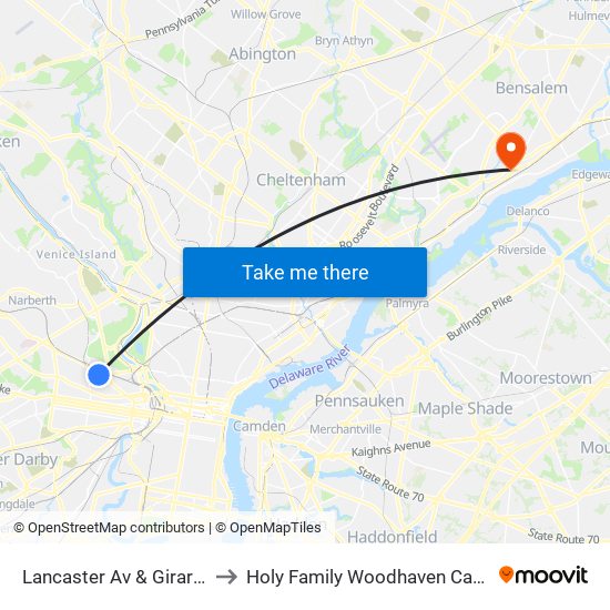 Lancaster Av & Girard Av to Holy Family Woodhaven Campus map