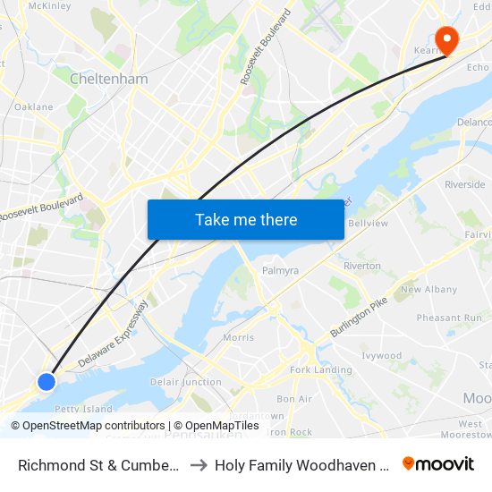 Richmond St & Cumberland St to Holy Family Woodhaven Campus map